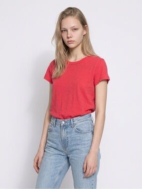 rag & bone Short Sleeve Crewneck Tee in Coral Red